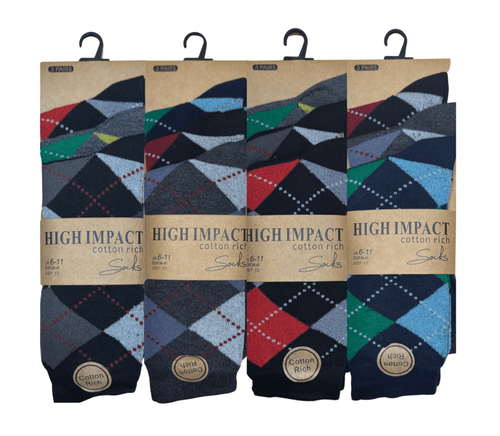 Calze da uomo Argyle diamanti brillanti cotone ricco design lycra taglia 6-11 - Foto 2 di 2