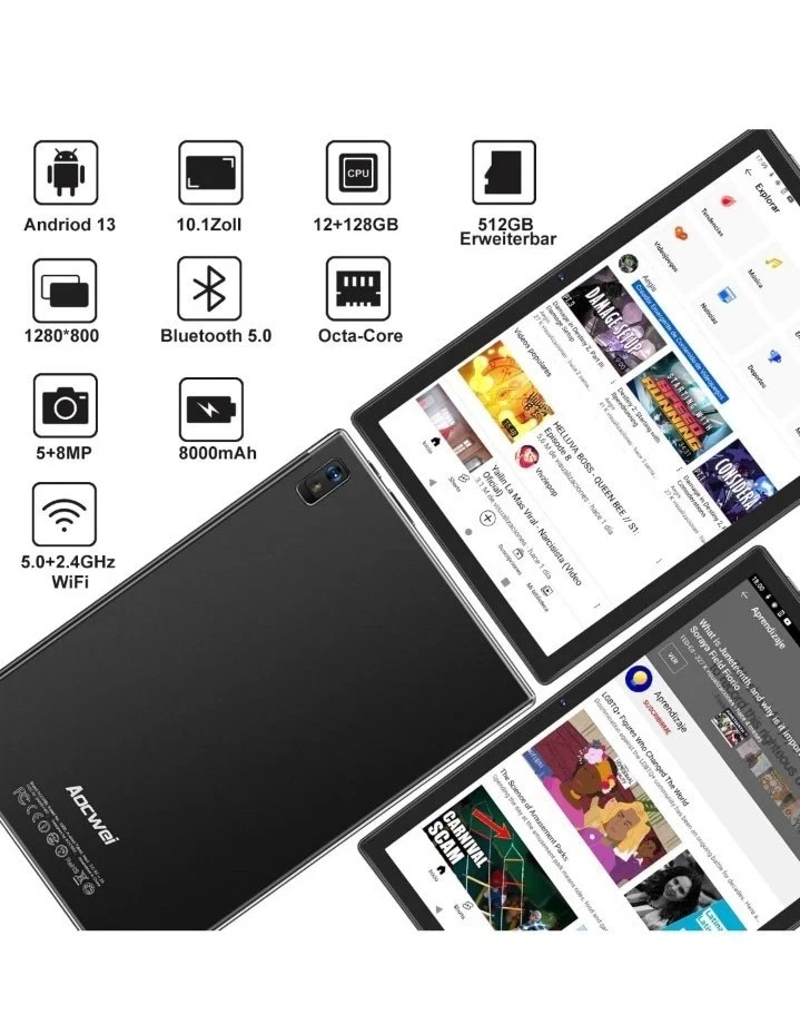 Exklusives Tablet 10 Zoll Android 13 Tablet 5GWLAN, Octa-Core | 2.0Ghz | 8000mAh - Bild 2 von 4