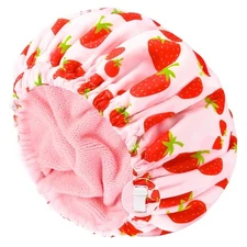 Shower Cap for Women Terry Lined Bath Cap Large Reusable Waterproof Elastic Band