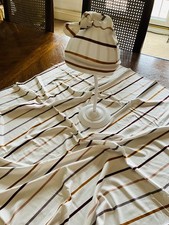 Pat Pat Brown White Stripe 80cm Swaddle Blanket Wrap Knot Beanie Hat - New