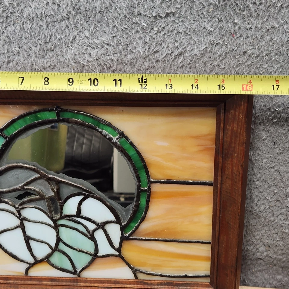 Panel de vitral vintage hojas de sol espejo arte marco de madera hecho a mano 12x10 pulgadas Foto 2 de 4