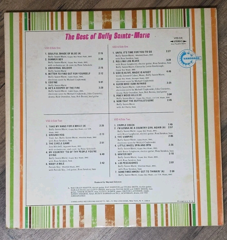 Buffy Sainte-Marie ~ The Best Of... ~ Original 1970 Vinyl 2xLP Vanguard  VG+/VG+ - Image 3 of 4