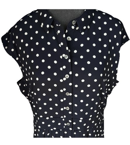 J.Crew Dot Print Pleated Midi Shirtdress Navy Ivory Size 14 Flowy Versatile - Picture 6 of 23