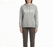 NWT Calvin Klein Jeans Womens Heather Gray Graphic Drop Shoulder Hoodie Size XL