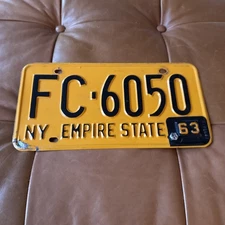 Vintage 1963 New York License Plate  Steel Tab # 6050 Fulton County = FC & Tab