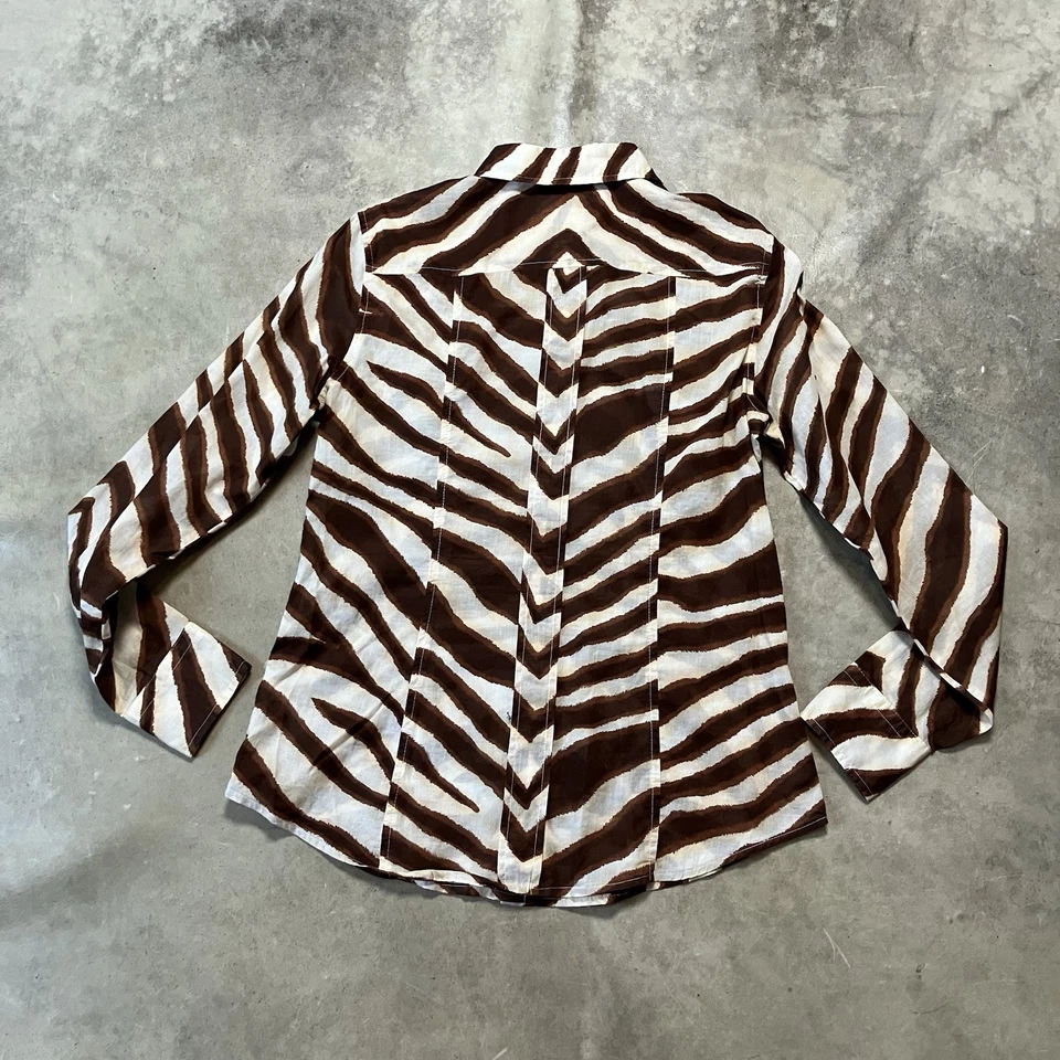 Camisa Michael Kors Mujer Talla 6 Marrón Cebra Abotonada Algodón Ligero Foto 4 de 4