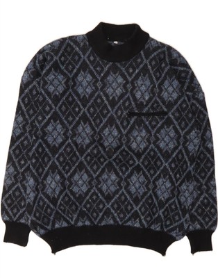 VINTAGE Herren Rollkragen Pullover Pulli IT 54 XL Schwarz Fair Isle DJ50