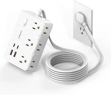 Flat Plug Power Strip Surge Protector, 5ft Ultra Thin Extension 5FT, White