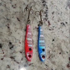 lead spoon Fishing Lures Reflective Red Blue Silver 2 Pack Treble Hook,3 Inch
