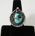 Vtg Navajo Old Pawn Sterling or Coin Silver Shadowbox Turquoise Ring Size 7.25