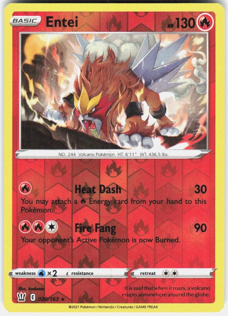 Entei 020/163 Rare Battle Styles Pokemon Reverse Holo Near Mint
