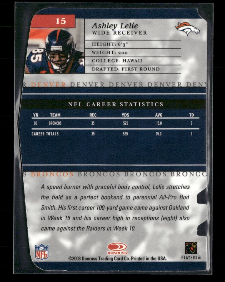 Ashley Lelie 2003 Donruss Elite Aspirations Die Cut 8/15 #15 - Image 2 of 2