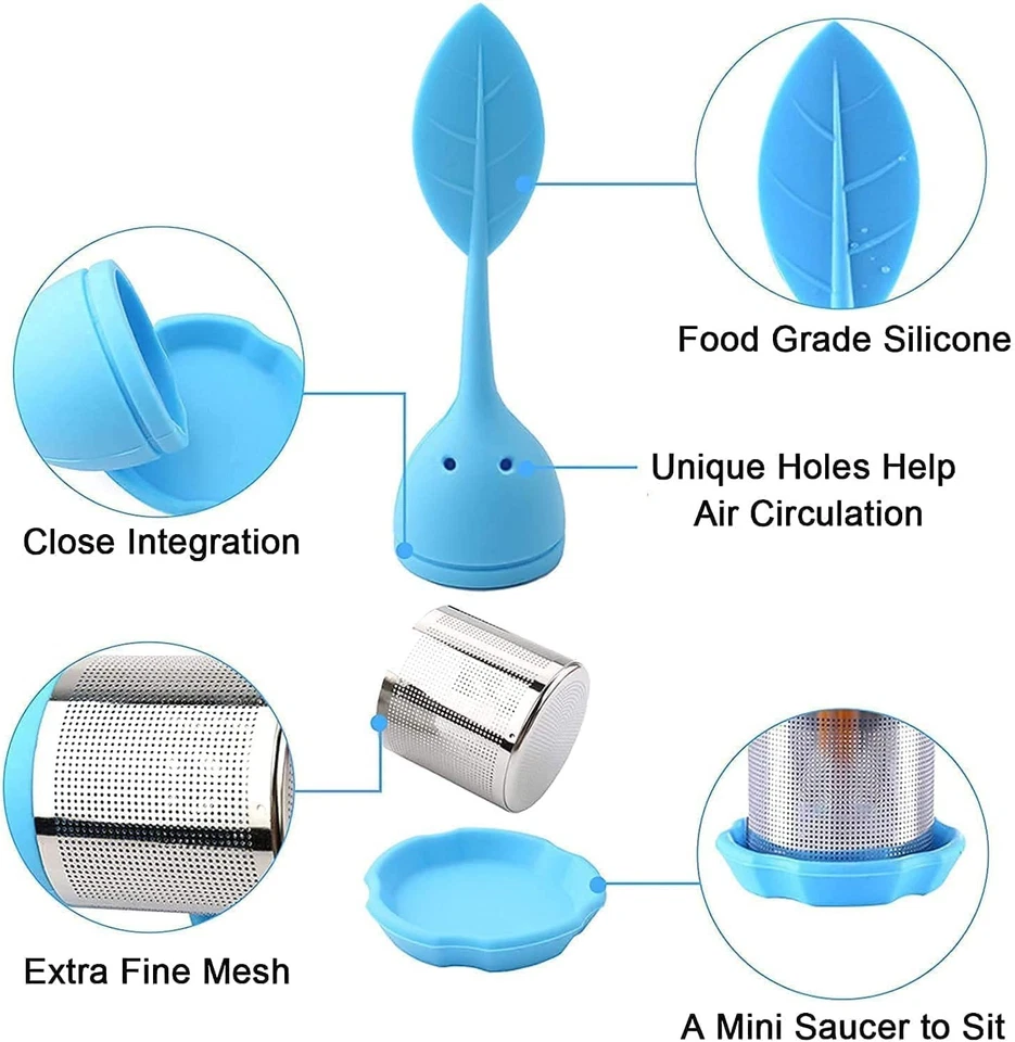 Infusores de té de silicona - Paquete de 2, filtro de té de hojas sueltas de malla fina - verde, azul Foto 2 de 4