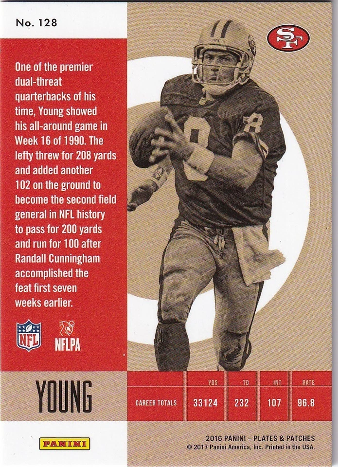 2016 Panini Plates and Patches #128 Steve Young RETIRED 3/79 - Image 2 of 2