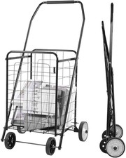 ELEVON FOLDABLE SHOPPING UTILITY CART, COLLAPSIBLE DURABLE GROCERY - BLACK
