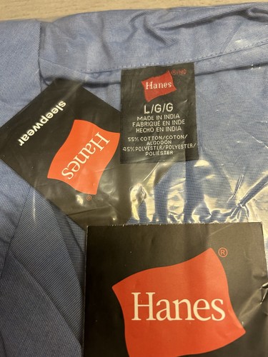 Hanes 21125 Men's Size Large Blue Woven Pajamas Set New - Picture 7 of 8