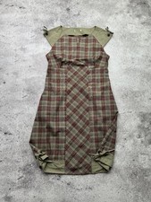 Midi Dress Green Brown Tie Hem Sleeveless Cottagecore Vintage Women's Size M