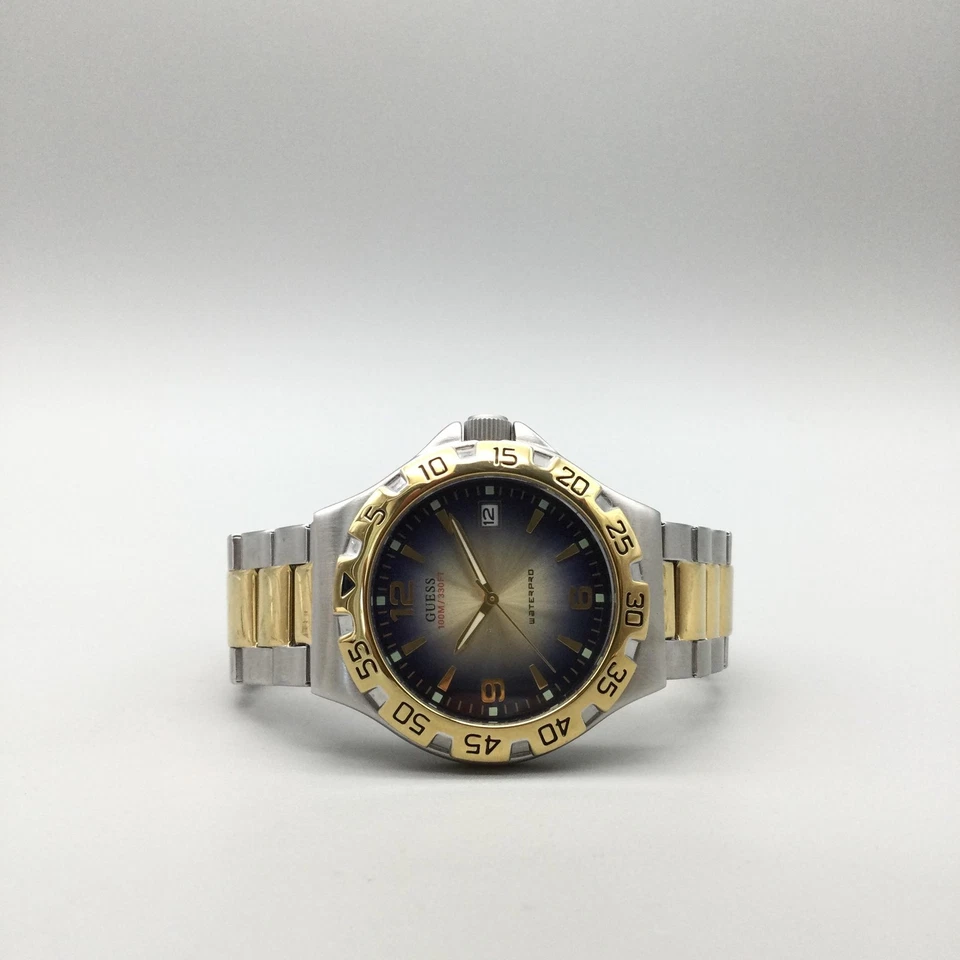 Guess Waterpro Watch Mens 42mm Two Tone Blue Dial 100M Date New Battery 7.75" - Image 4 of 4