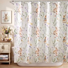 Easter Shower Curtain Set: Retro Bathroom Shower Curtain with Hooks, Hand