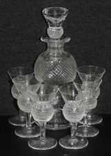 EDINBURGH CRYSTAL THISTLE PLAIN 7.5" CORDIAL DECANTER & 12 3.5" CORDIAL GLASSES