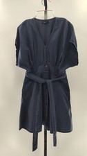 Quince Women Vintage Wash Tencel Button Front Dress Midi Midnight Blue XS