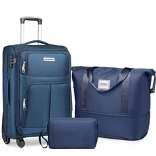 Softside Luggage Sets 3 Piece, Expandable Carry on Luggage 22x14x9 Airline Ap...