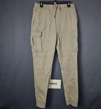 H&M Skinny Fit Cargo Joggers Cuffed Utility Size Medium Tan Chalk Khaki