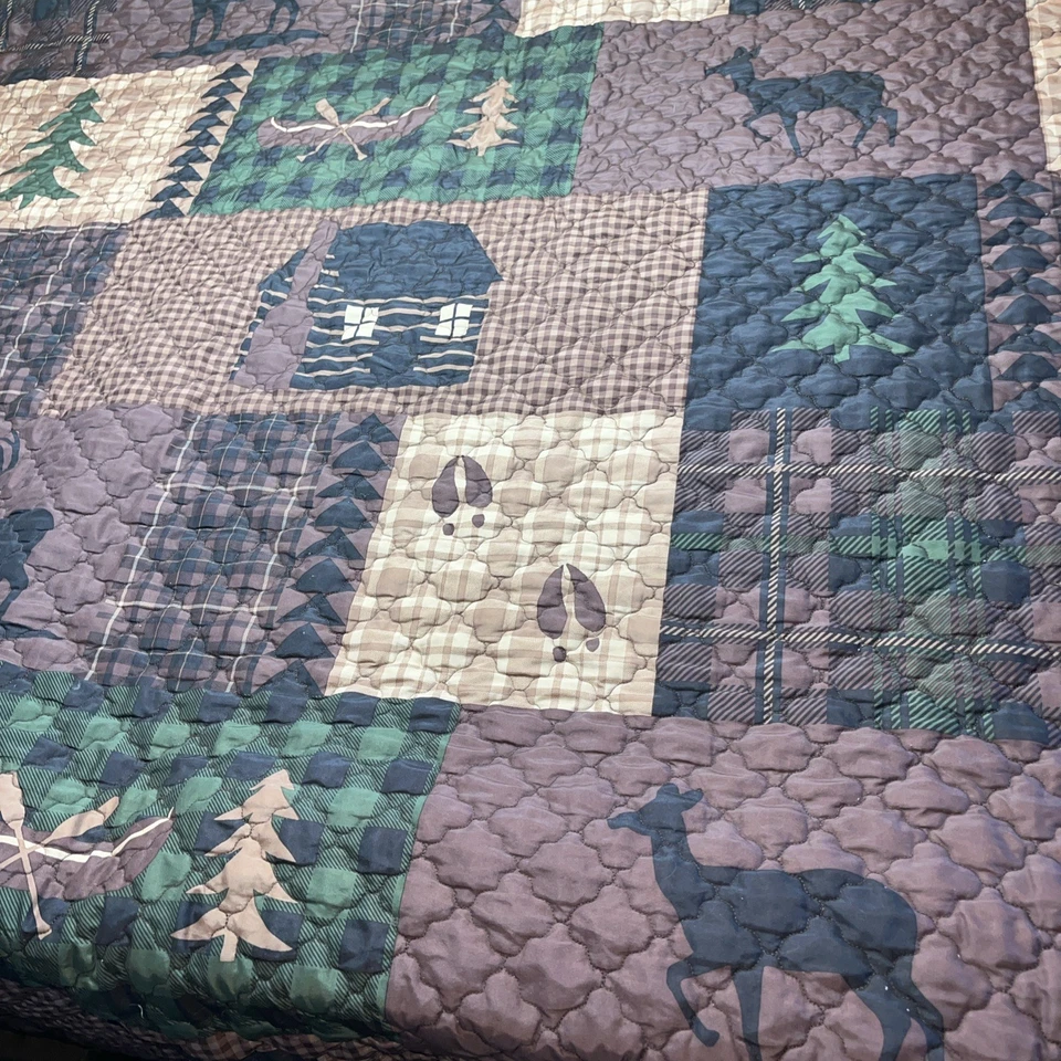 Acolcha de árbol de ciervo de oso negro talla Queen CAMA CABAÑA CABAÑA CAZA MADERA Foto 4 de 4