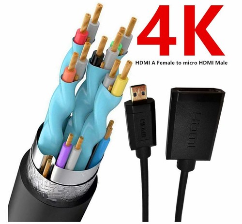 V2.0 Micro HDMI to HDMI M/F Adapter Cable 4K*2K 60Hz UltraHD 15CM For Camera DVR - Picture 3 of 6