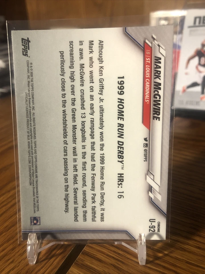 2020 Topps Chrome Update Series Mark McGwire 1999 Home Run Derby #U-92 - Image 2 of 4