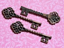 4p Large Copper Tone Ornate One Sided Skeleton Key Crafts Pendant Charms 68x21mm