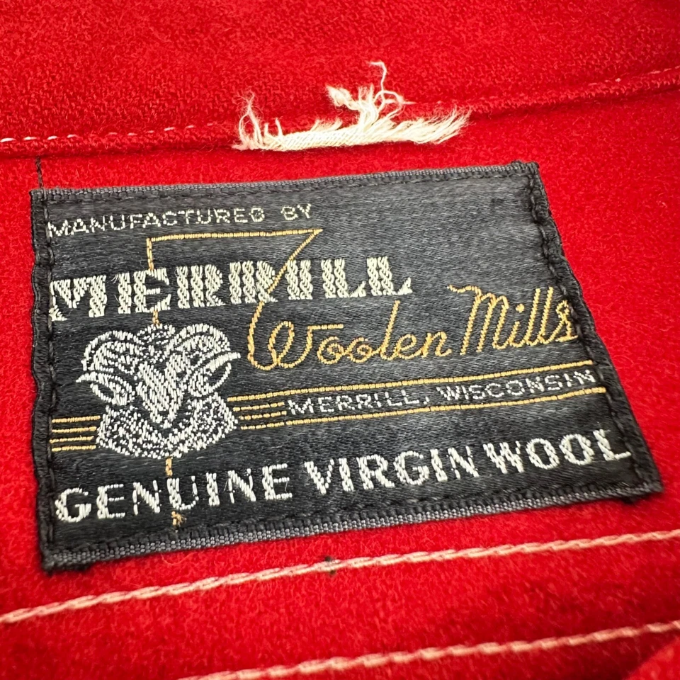 Merrill Woolen Mills 50s Vintage Red Wisconsin LS Button Shirt Virgin Wool - Image 3 of 4