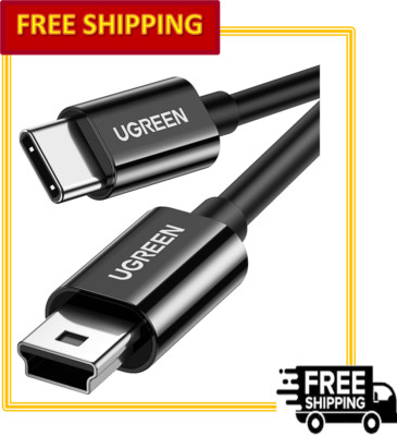 UGREEN Mini USB to USB C Cable Compatible with Mini B Devices - PVP Black 3 Ft