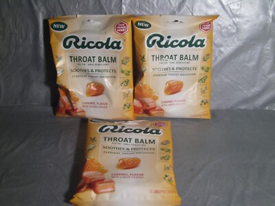 (3) Ricola Throat Balm - Caramel Flavor with Liquid Center (102 Drops)
