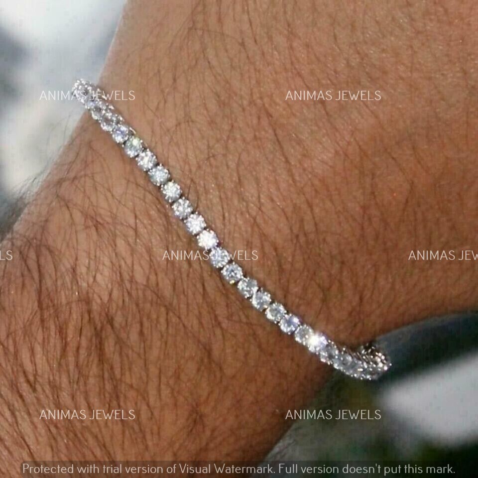 6.50Ct Round Cut LabCreated Diamond Men's Tennis Bracelet 14K White