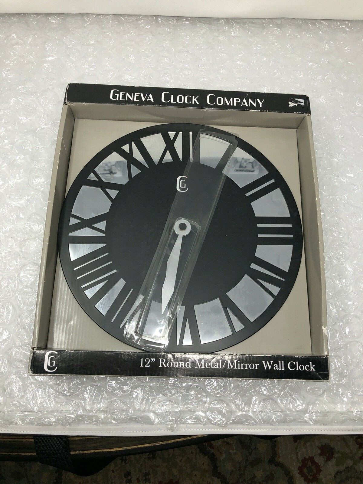 Geneva Clock Company Black Wall Clock, 12 Inch New In Box