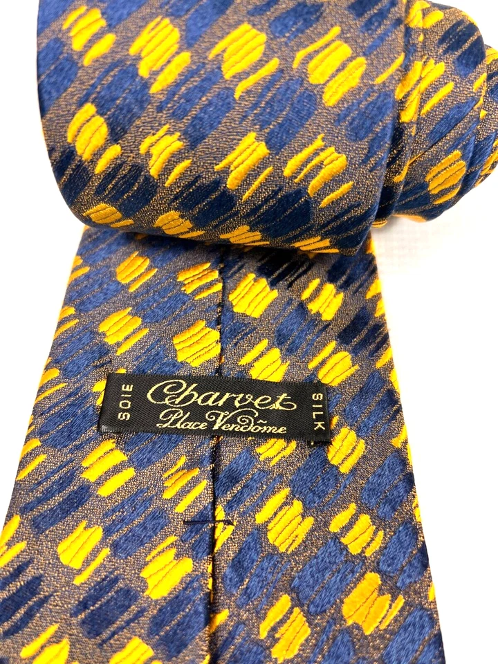 Corbata Charvet Seda Amarillo Azul Geométrica Cuello Francia Hombre 58LX3.5W. Foto 4 de 4
