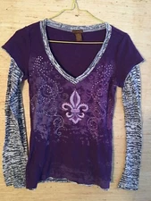Juniors Copper Key Purple w/Glitter Sparkles Long Sleeve Top Size S
