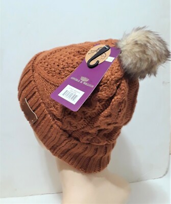 Women\'s Fleece Wool Lined Orange Beanie Winter Warm Snow Knit Cross Pom Hat Cap REDESS Women Winter Pompom Beanie Hat with Warm Fleece Lined  main image 4