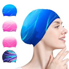 Swim Cap for Women Adult Silicone Swimming Waterproof Bathing Cap Swimming Ha...