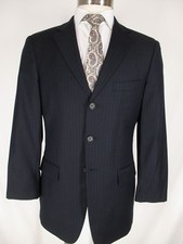 John W Nordstrom Mens Black Stripe 3 Btn Loro Piana S120s Suit 40R