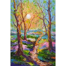 Original Art Spring Foggy Forest Modern 3D Oil Painting Impressionism Landscape