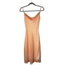 LPA Revolve Dress Women XXS Orange White Gingham Check Cowl Neck Front Slit Midi