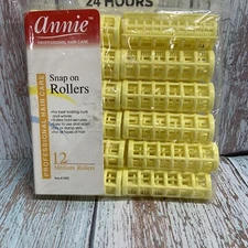 Annie Package Of 12 Yellow Snap On Hair Rollers Medium- Factory Sealed New.