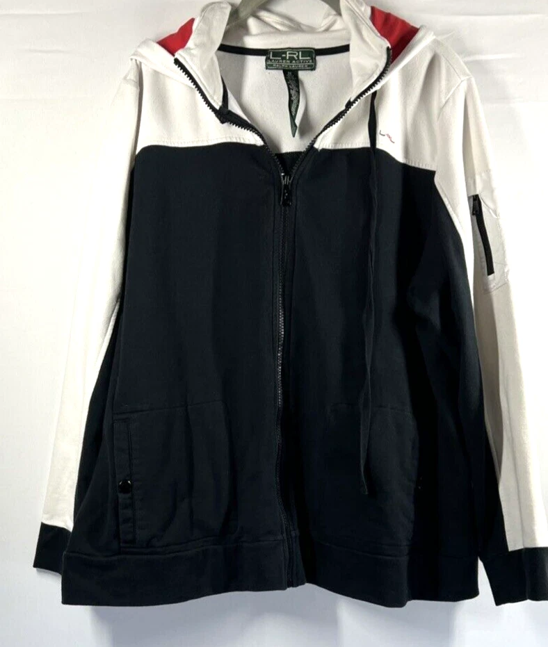 LRL Lauren Ralph Lauren Hoodie Jacket Size XL Color Block Pockets Long Sleeve