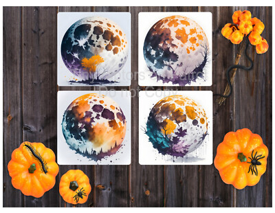 Halloween themed neoprene drink coasters, set of 4, CHOICE, absorbent, Fall