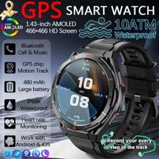 GPS Smart Watch Men 1.43    AMOLED IP69K Waterproof Bluetooth HD Call Compass New