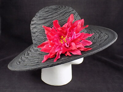 Wide-Brim Black Women\'s Hat with Red Floral Accent Victorian Edwardian Old West Feather Floral Touring Riding  main image 4
