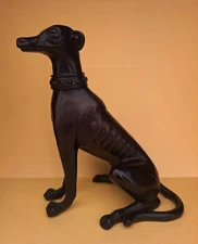 Sculpture Figurine Art Deco Style  Black Whippet Dog in Sitting Down Pose