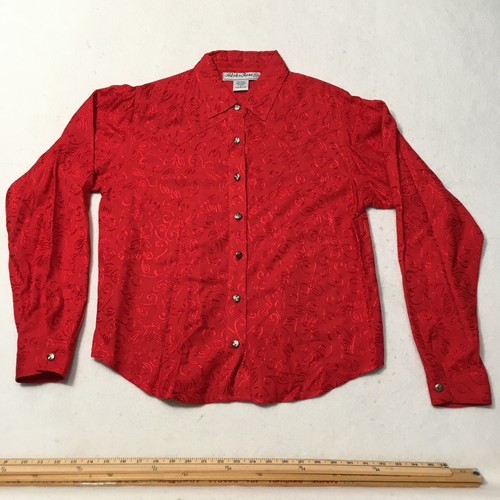 VINTAGE ADOBE ROSE WOMEN'S EMBROIDERED PAISLEY Design WESTERN RED SHIRT